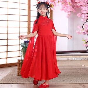 儿童款古筝演出服女中大童仙女气质飘逸中国风钢琴二胡表演合唱服