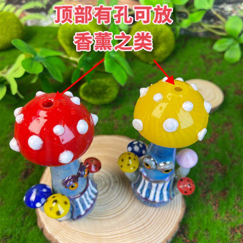 美式琉璃复古夸张工艺品蘑菇创意琉璃艺术摆件文艺手作吹制玻礼物