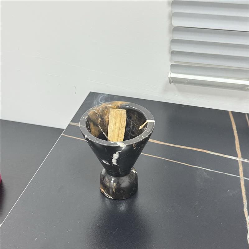 侘寂风天然洞石圣木香薰托盘北欧香薰炉扩香器设计师卧室玄关摆件