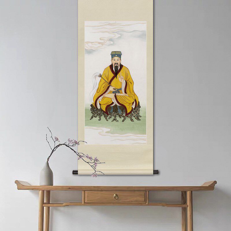 工笔神仙人物画黄大仙赤松仙子画像书房玄关中式画轴卷轴画框挂画