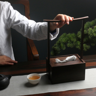 寒山居黑檀实木纸巾盒新中式茶桌摆件创意纸巾收纳盒家居装饰配件