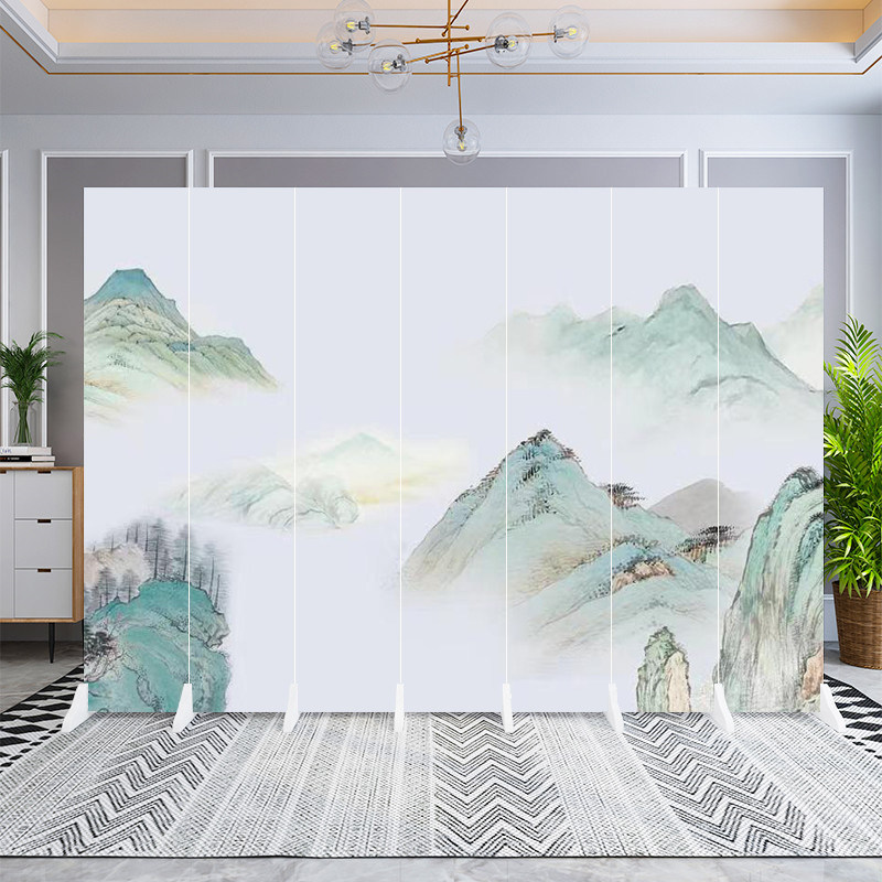定制新中式屏风隔断国画花鸟山水客厅酒店办公室卧室艺术入户门