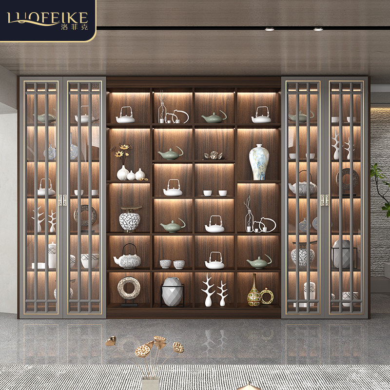 中式实木多宝阁博古架家用客厅古董陈列柜茶室茶叶茶具展示柜书架