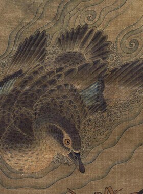 任仁发秋水凫鹥图传统花鸟画临摹绢布画稿中式装饰画艺术微喷画心