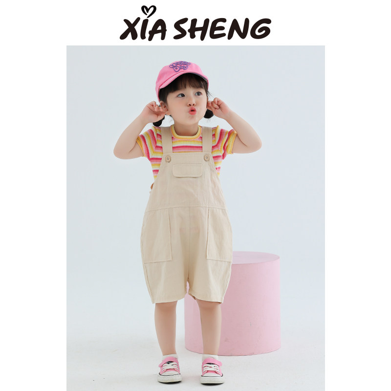 夏生纯棉背带短裤男女童轻薄透气裤子宝宝百搭休闲裤儿童夏装新款