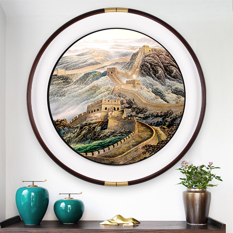 葫芦入户玄关装饰画圆形铜雕画福气到家寓意好客厅挂画带灯正对门