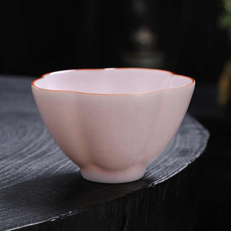 汝窑主人杯粉色开片茶杯陶瓷樱花单杯女士功夫茶具品茗杯茶盏茶碗