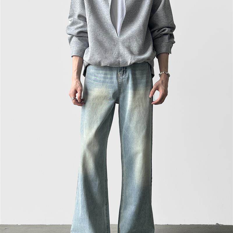 A6 studio秋季2025新款高腰A字阔腿牛仔裤男直筒宽松垂感拖地裤