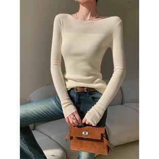 显瘦设计感打底衫 JWUNIQUE米色长袖 修身 女早春2025新款 上衣 针织衫