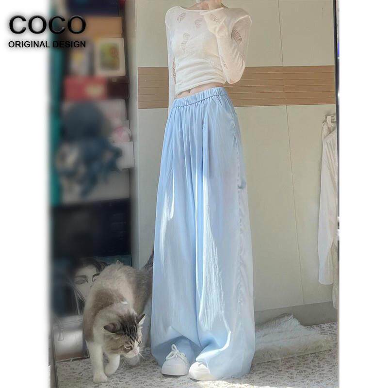 休闲冰丝速干阔腿裤女2025年夏季薄款高腰垂感慵懒棉麻山本裤子