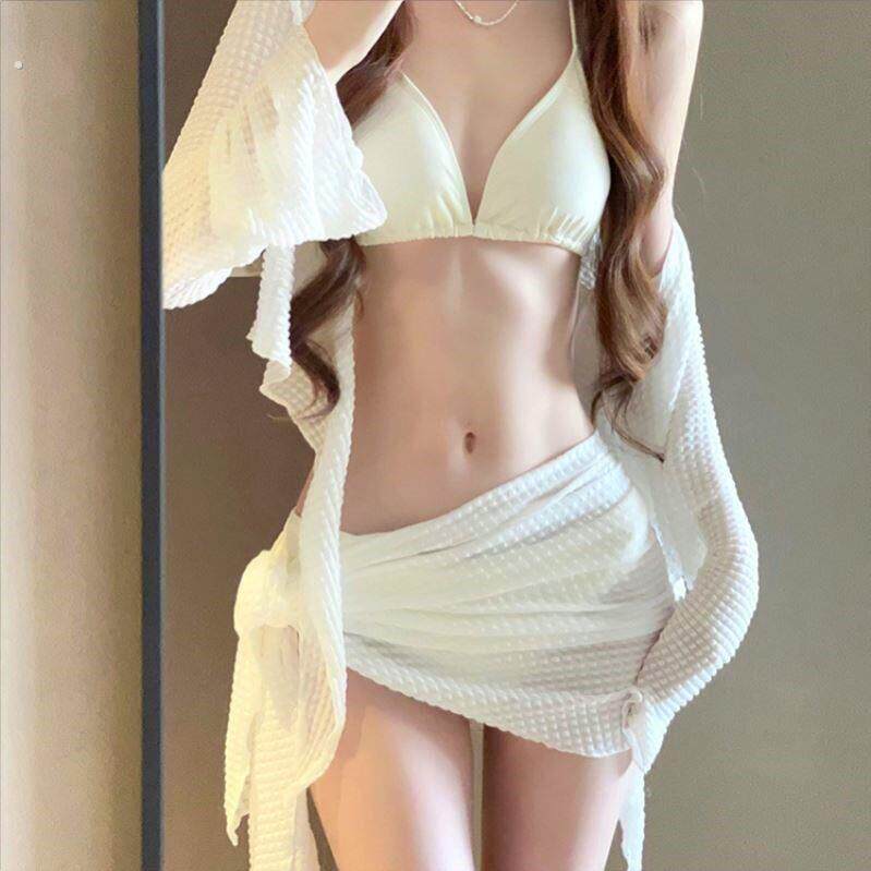 比基尼泳衣女2025新款四件套高级感白色性感分体泳衣三亚度假温泉