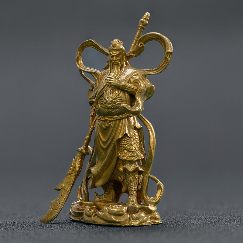 纯黄铜的关羽关二爷关公摆件客厅武财神佛像雕像公司家用迷你精致