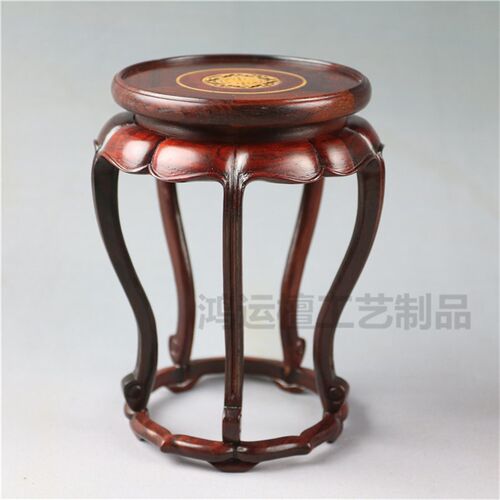 红酸枝紫砂壶茶壶圆形花几底座 盆景玉石古玩摆件花瓶实木底座
