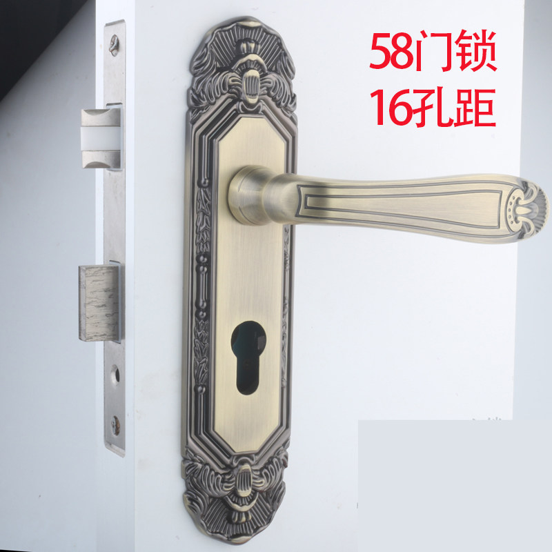 室内门锁家用通用型卧室房门锁58欧式门把手柄老式换青古锁具16孔