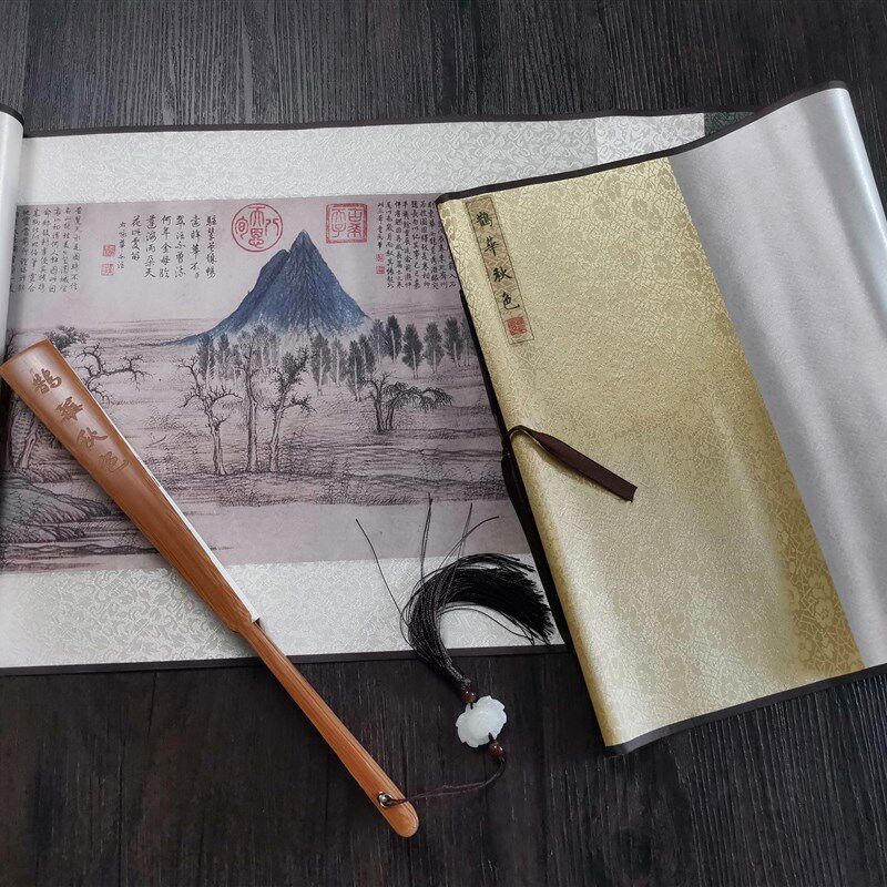 鹊华秋色山东济南地方特色丝绸文化礼品会议商务纪念品扇画套装精