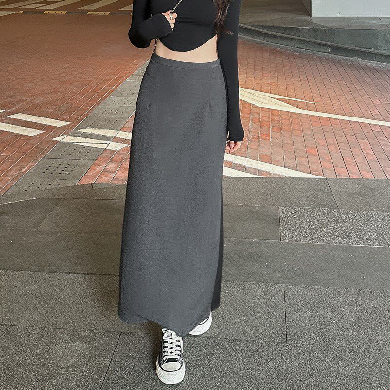 灰色西装垂感半身裙开叉长裙女夏季薄款黑色高腰直筒裙显瘦一步裙