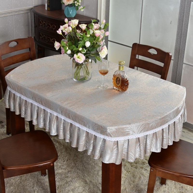 北欧咖色椭圆桌布餐桌台布椭圆形茶几家用花边桌面防尘布布艺西餐
