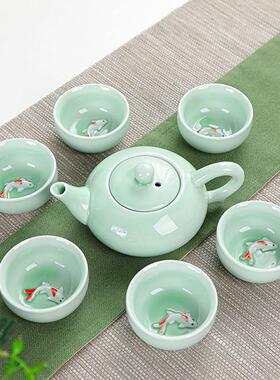 功夫茶具套装陶瓷茶具套餐小鱼杯便携旅行茶具节日开业随手礼品可