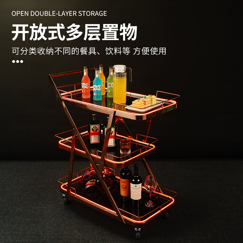 多功能豪华带灯七彩灯光餐车蛋糕车酒水车点心车酒店KTV酒吧推车
