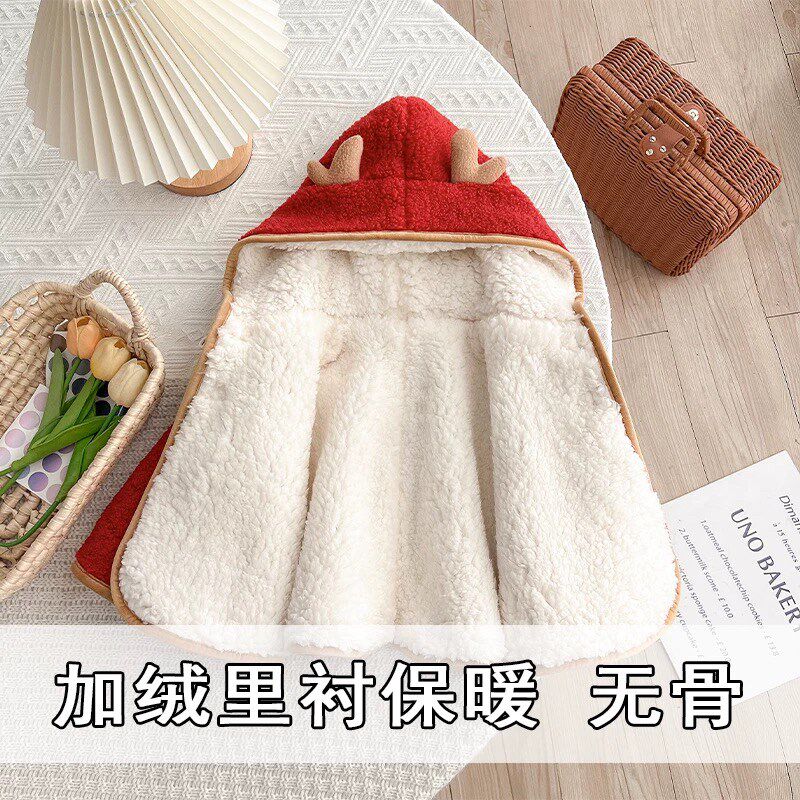 宝宝秋冬衣服超萌婴儿服冬季新款圣诞风加绒加厚斗篷外套外出披风