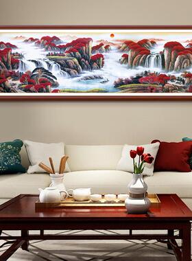实木新中式客厅装饰画中国风国画沙发挂画背景墙山水壁画源远流长