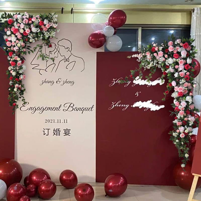 婚庆花艺装饰背景花墙布置插花拱门三角花留影区道具假花挂壁绢花