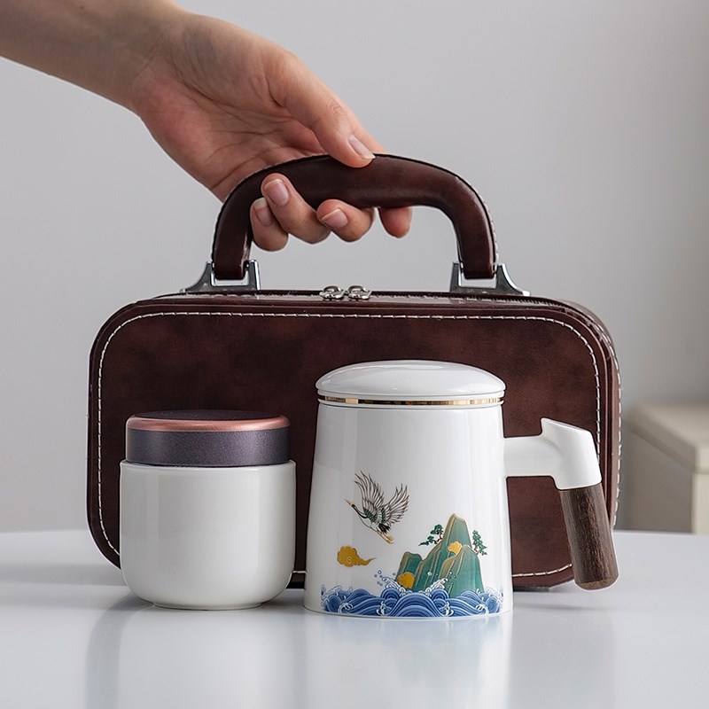 旅行陶瓷茶水分离办公杯个人专用喝水男女泡茶杯便携户外套装送礼
