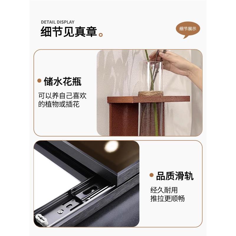 奶油风推拉全身镜子隐藏式穿衣镜水培绿植装饰画砂岩玄关壁灯挂画