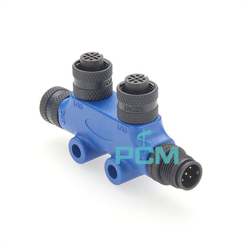 NMEA2000轮船游艇连接器M12-5芯T型4通电源接头M12航空防水连接器
