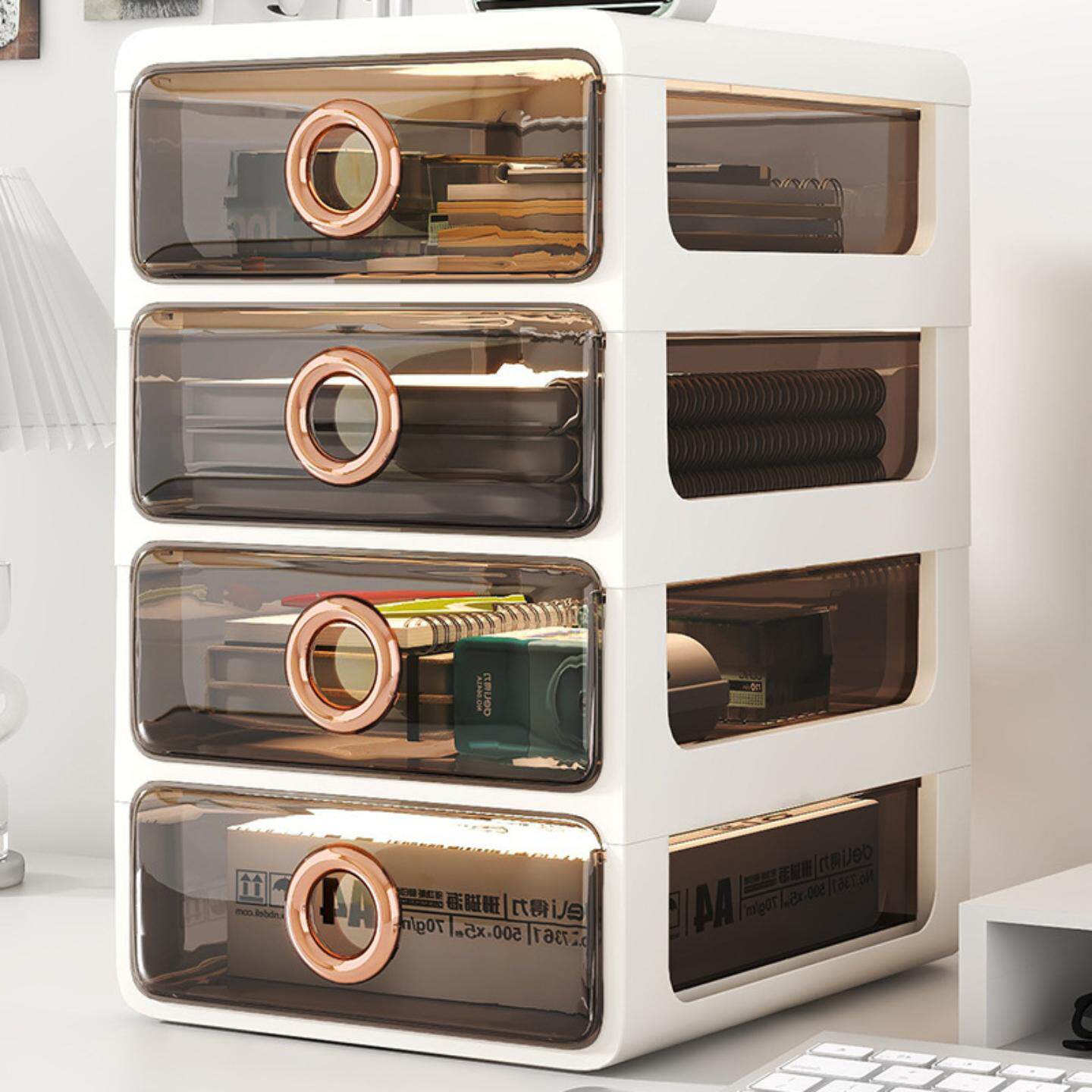 抽屉式透明桌面收纳盒文件文具置物架宿舍书桌办公桌整理收纳柜桌面文