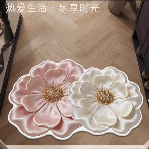 轻奢花朵硅藻泥地垫｜卫生间吸水