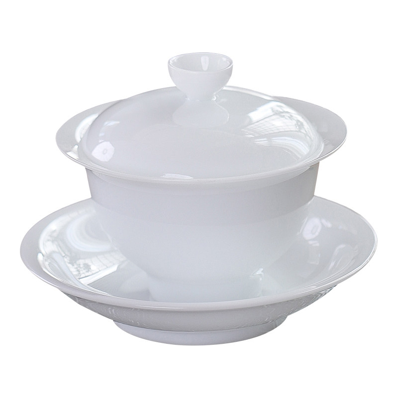 冰种玉瓷高端三才盖碗茶杯单个茶碗带盖家用防烫茶盏泡茶功夫茶具
