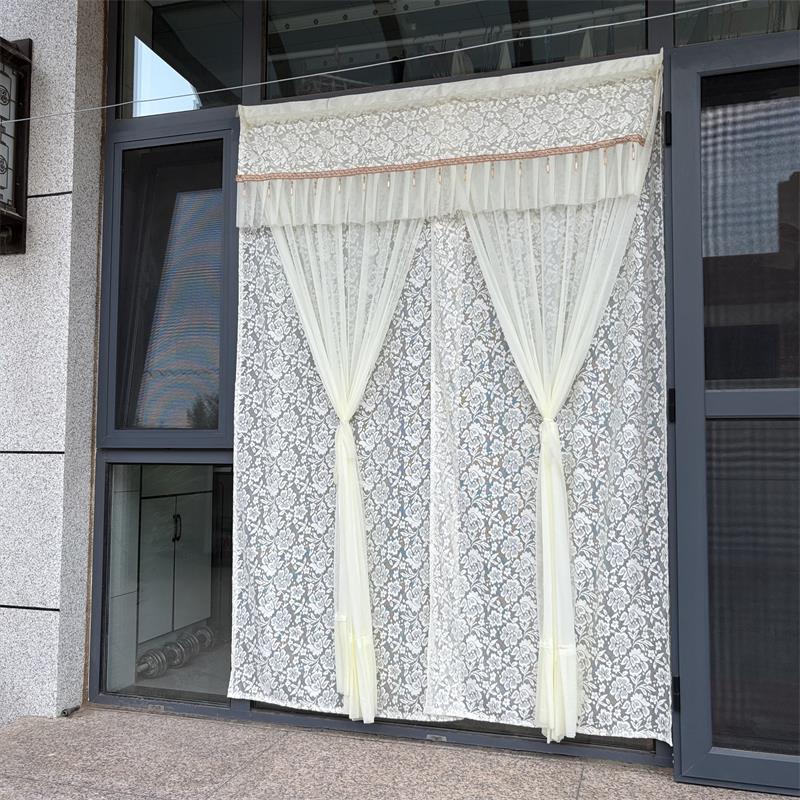 蕾丝四季通用双层卧室门帘双开外门窗帘粘贴结婚红门帘防蚊透气纱