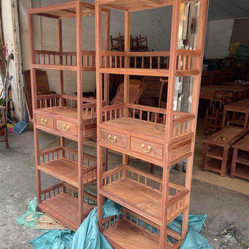 红木家具 缅甸花梨木书架 落地置物架 餐边柜博古架收纳茶水柜