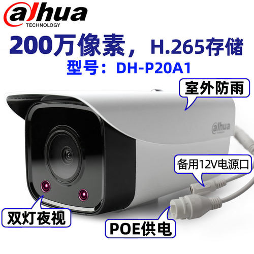 大华摄像头200万POE供电1080P高清网络监控室外DH-P20A1-AP20T1