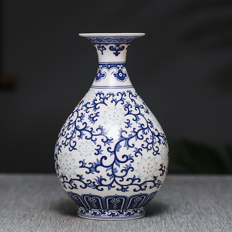 景德镇陶瓷器青花玲珑骨瓷薄胎小花瓶插花现代中式客厅装饰品摆件