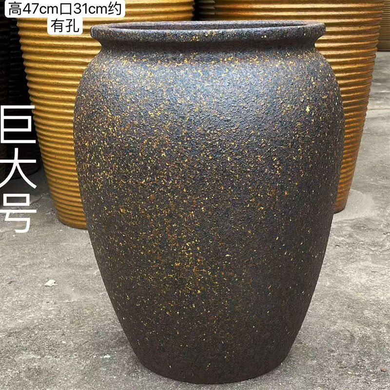 巨大透气陶瓷花盆落地园林景观盆定制特高粗陶罐复古特大花盆70cm