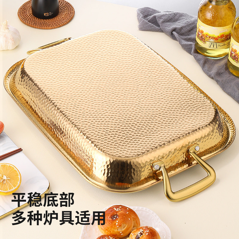 304不锈钢双耳烤鱼盘商用家用电磁炉可用龙虾盘牛蛙盘饭厅卡斯炉