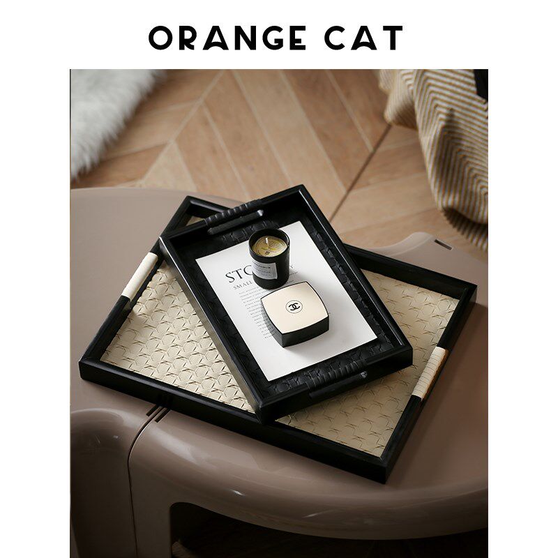 ORANGE CAT中古轻奢高档皮质香薰托盘玄关钥匙首饰收纳盘长方形