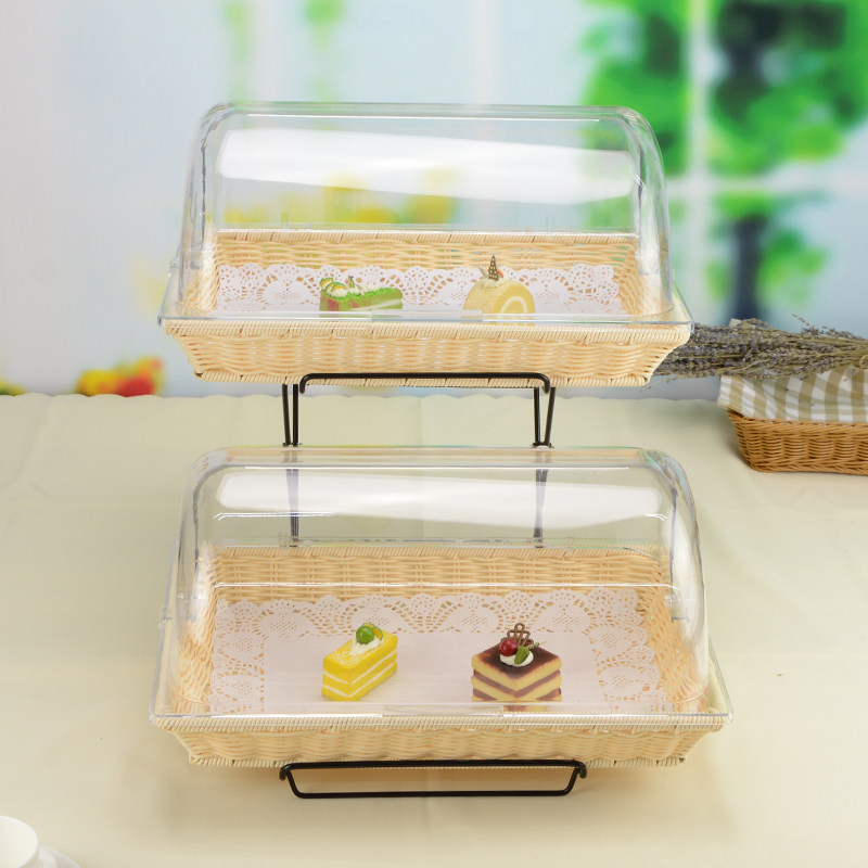 欧式自助餐双层藤编面包篮带盖水果甜品蛋糕点心筐摆台展示架蛋挞