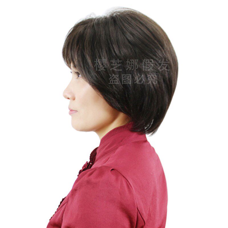 真发假发真人发丝中老年假发女短发自然逼真女款短直发妈妈全头套