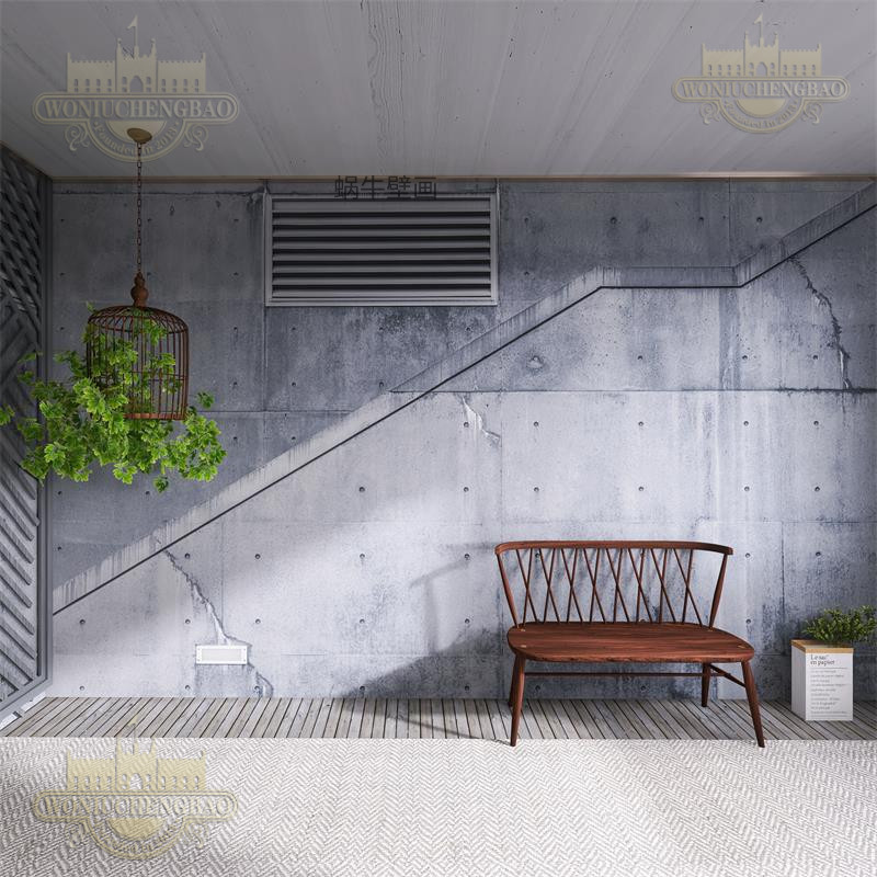 3D灰绿色水泥墙纸清水混凝土方格背景墙布复古餐厅工业风loft壁纸