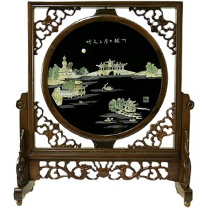 扬州漆器平磨螺钿结婚生日礼品圆转架台屏商务喜庆家居乔迁摆件厂