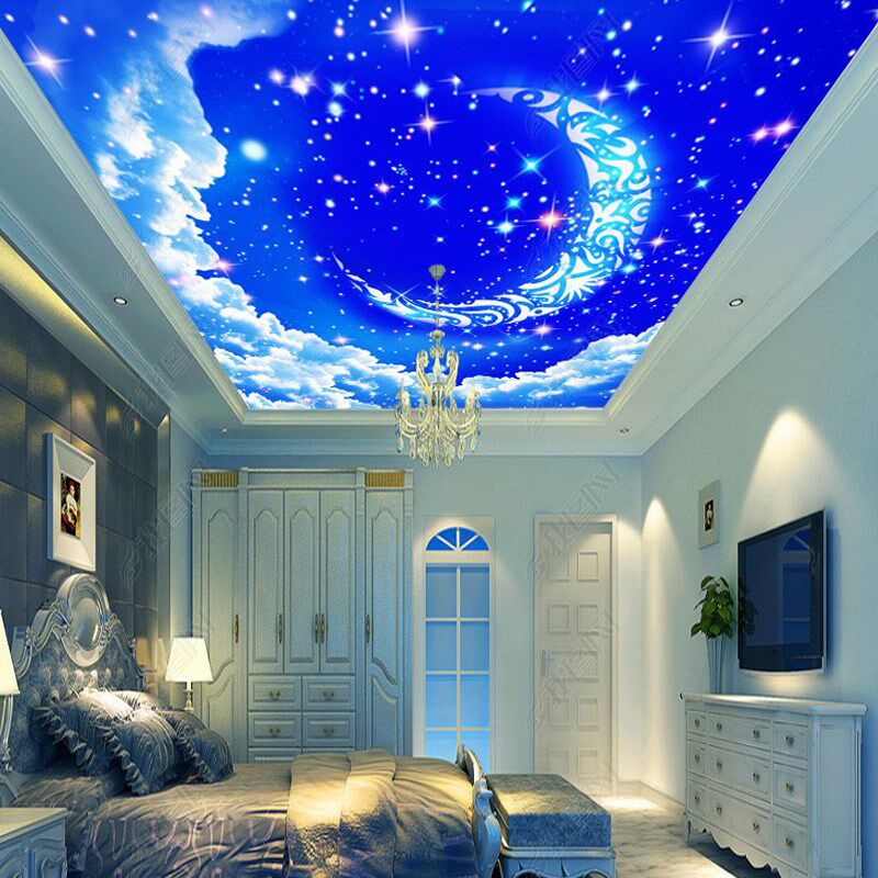 8d立体壁画个性墙贴画贴纸蓝天白云星辰天花板吊顶墙壁纸自粘墙纸