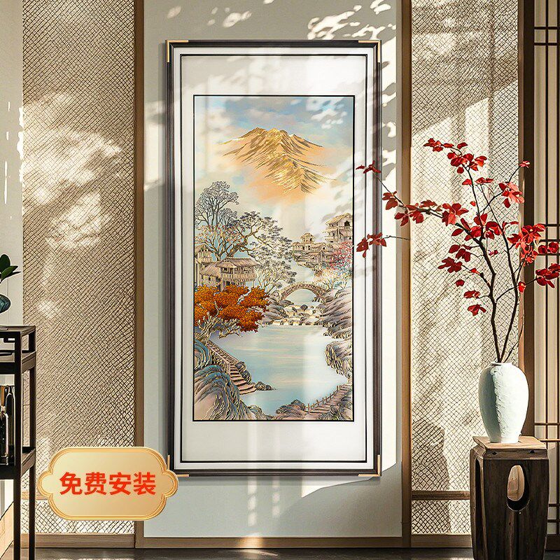 手工錾刻 铜雕画《金山聚宝盆》新中式竖版挂画 入户玄关装饰画