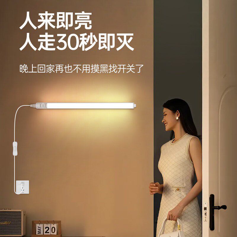 直插式感应灯夜间自动人来即亮进门卫生间镜前灯超亮智能插电灯管