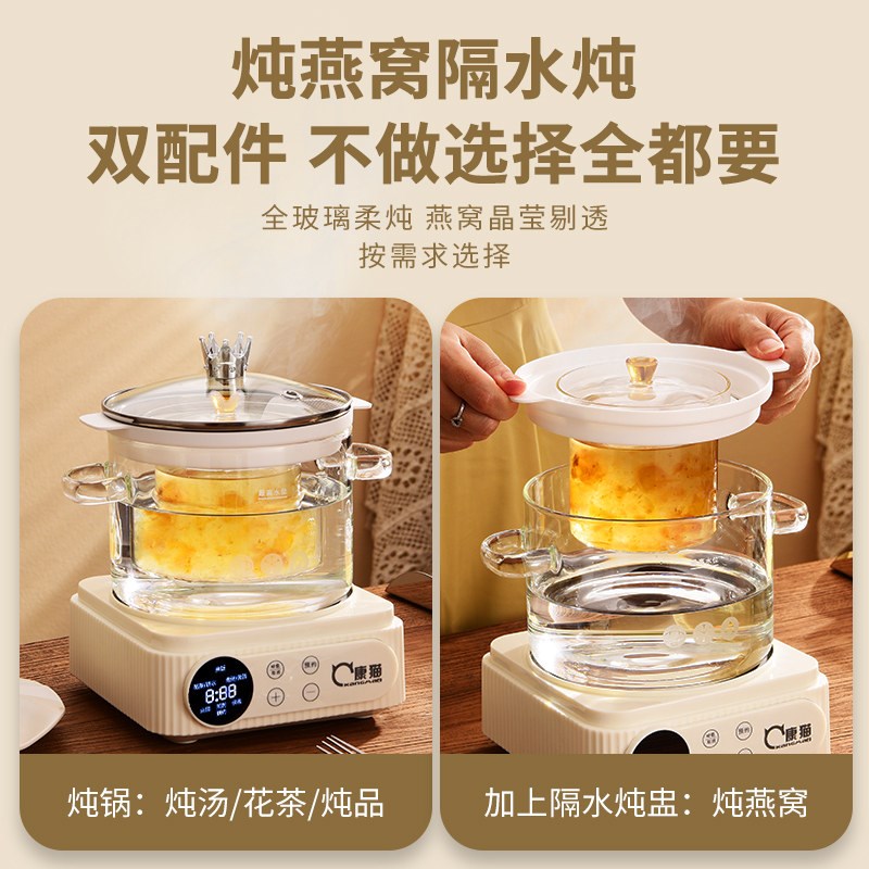 玻璃电热煮茶壶水壶大容量泡花果茶漏养生高硼硅家用隔水炖燕窝锅