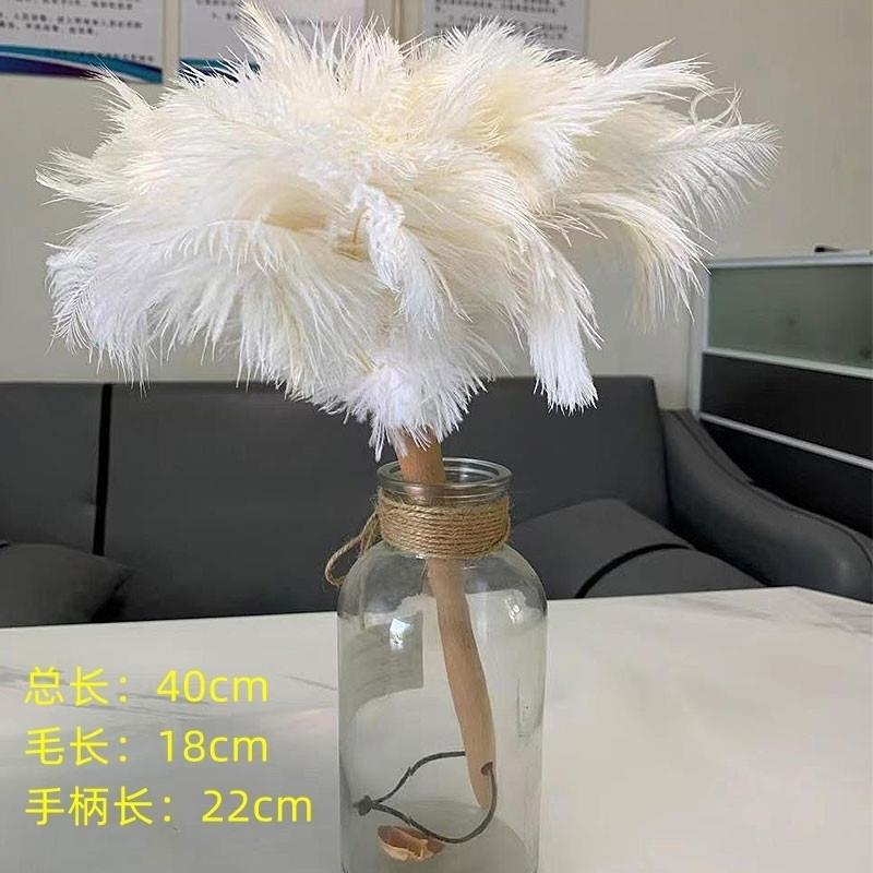 高档白色鸵鸟毛掸家用车用装饰清洁扫灰鸡毛掸子不掉毛白色除尘掸