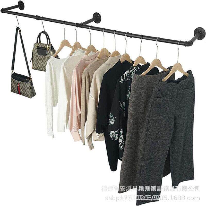 工业风壁挂式衣服架服装店铁艺衣帽架服装道具做旧水管展示架