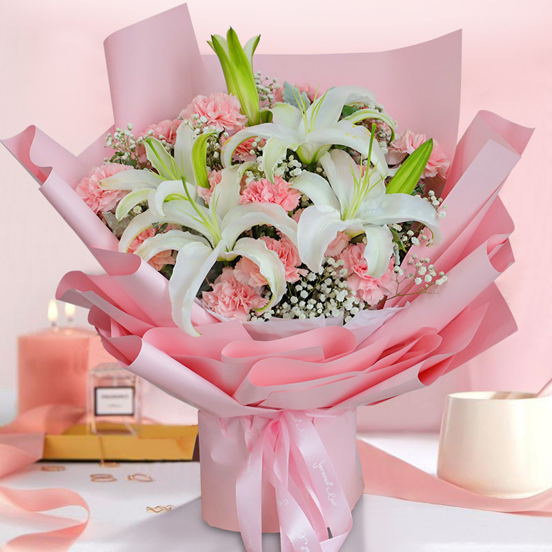 康乃馨百合花束玫瑰鲜花同城速递郑州成都杭州全国配送长辈妈妈